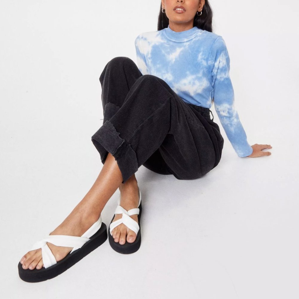 NEW Faux Leather Twist Strap Platform Sandals